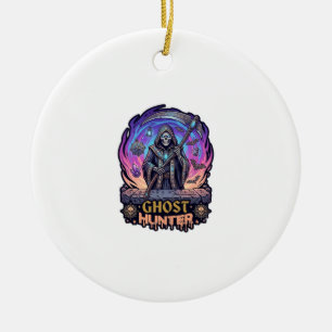 Ghost Hunter Grim Reaper Skeleton Scythe Purple Fl Ceramic Ornament