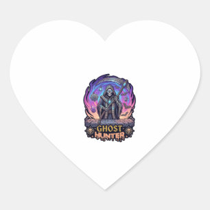 Ghost Hunter Grim Reaper Skeleton Scythe Purple Fl Heart Sticker