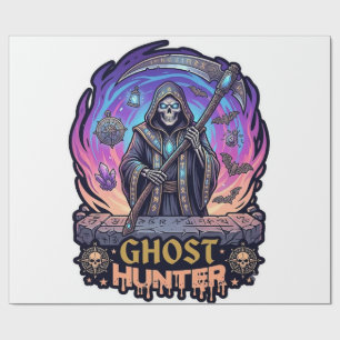 Ghost Hunter Grim Reaper Skeleton Scythe Purple Fl Wrapping Paper