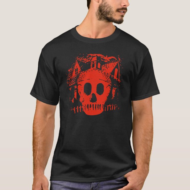 Ghost Hunting Haunted House and Skull T-Shirt (Front)