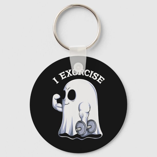Ghost I Exorcise Fun Gym Exercise Workout Spooky H Keychain (Front)