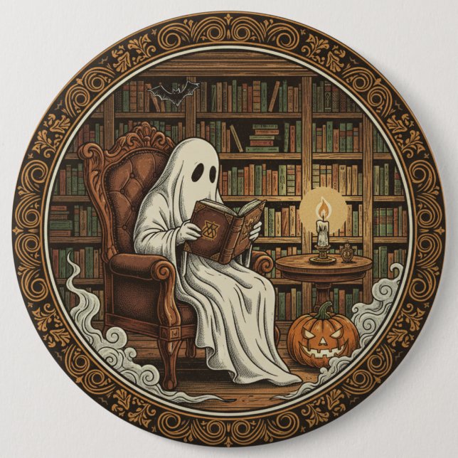  Ghost In A Library 6 Inch Round Button (Front)