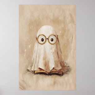 Ghost in glasses with book print, digital poster