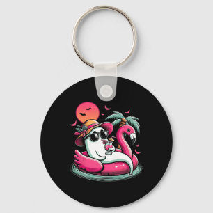 Ghost In Lifebuoy Flamingo On A Pool Float Summer  Keychain
