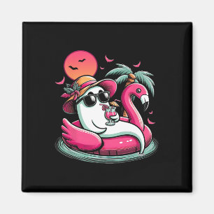 Ghost In Lifebuoy Flamingo On A Pool Float Summer Magnet