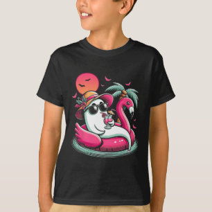 Ghost In Lifebuoy Flamingo On A Pool Float Summer  T-Shirt