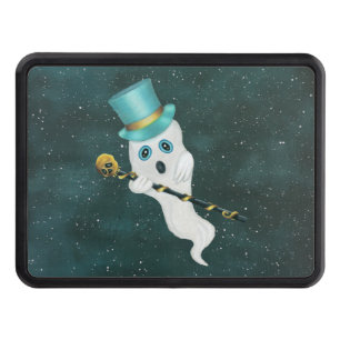 Ghost in Night Sky Top Hat Open Mouth Skull Cane Trailer Hitch Cover