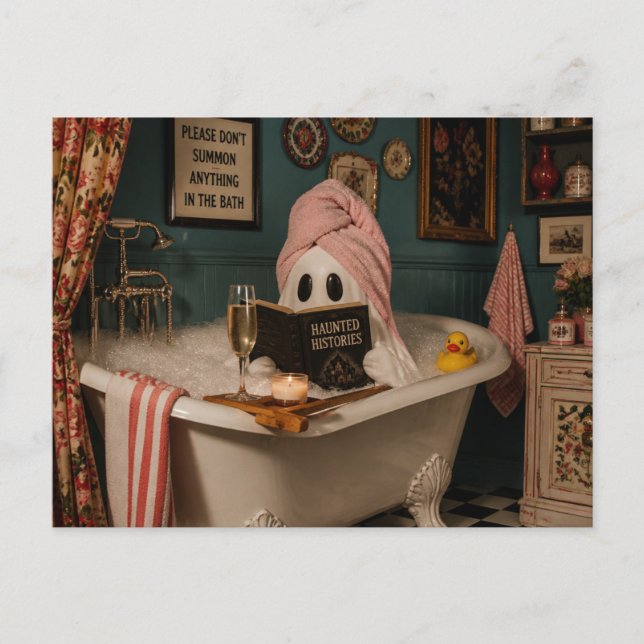 Ghost in the Bubblebath Reading Postcard (Front)