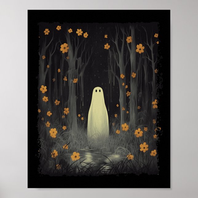 Ghost In The Floral Forest Halloween Gothic Spooky Poster (Front)
