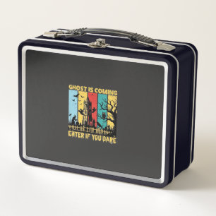Ghost Is Coming Halloween Haunted House Witch Owl_ Metal Lunch Box
