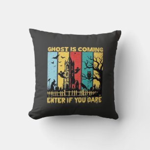 Ghost Is Coming Halloween Haunted House Witch Owl_ Throw Pillow
