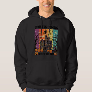 Ghost Is Coming Halloween Haunted House Witch Pump Hoodie