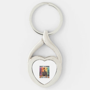 Ghost Is Coming Halloween Haunted House Witch Pump Keychain