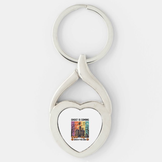 Ghost Is Coming Halloween Haunted House Witch Pump Keychain (Front)