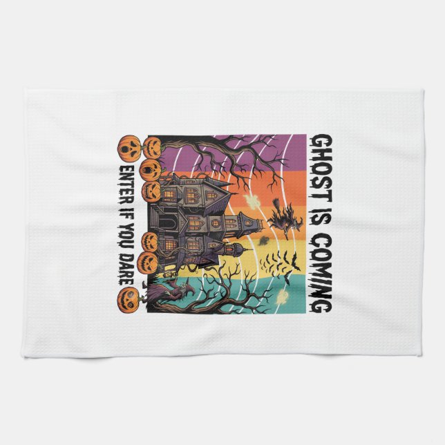 Ghost Is Coming Halloween Haunted House Witch Pump Kitchen Towel (Horizontal)