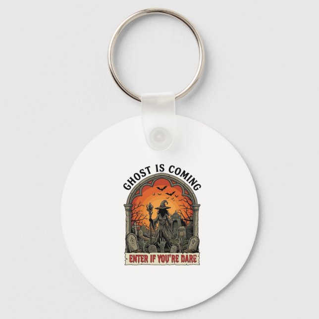 Ghost Is Coming Witch Graveyard Zombie Hands Hallo Keychain (Front)