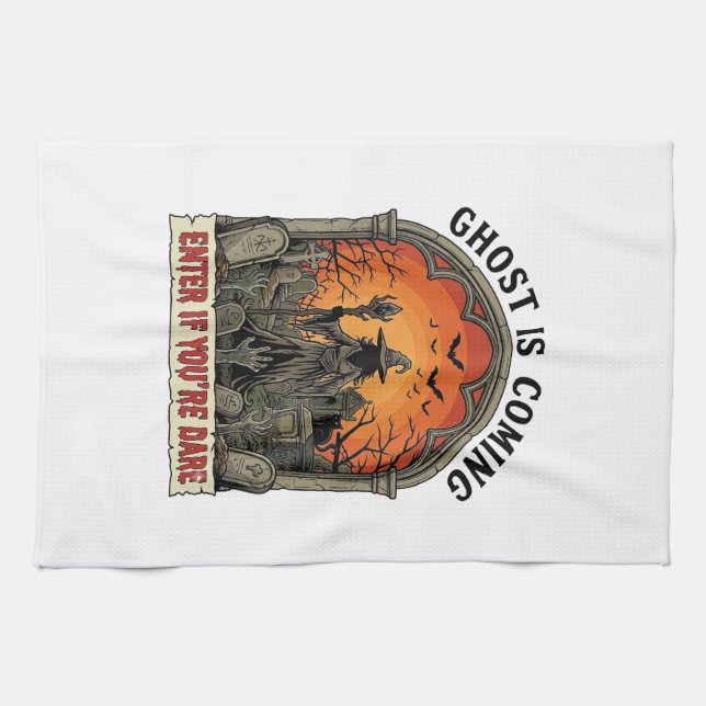Ghost Is Coming Witch Graveyard Zombie Hands Hallo Kitchen Towel (Horizontal)