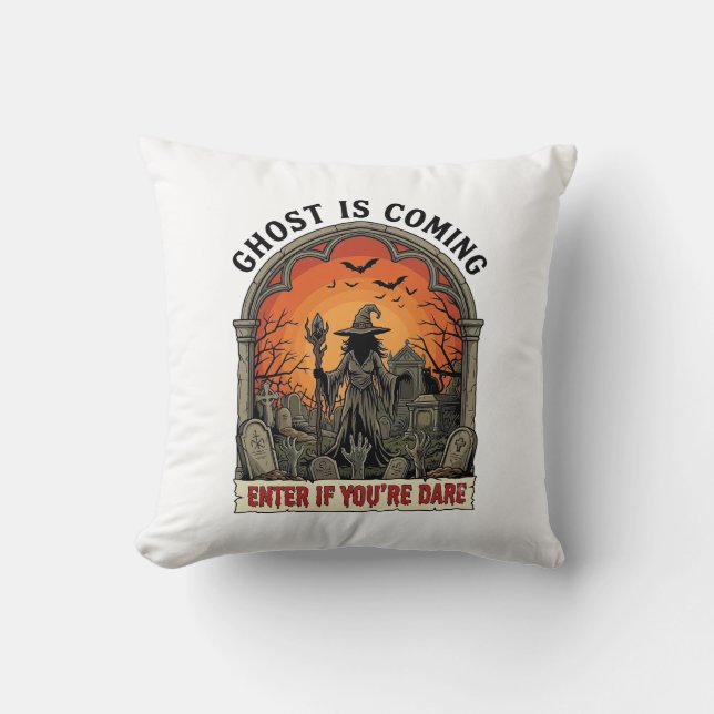 Ghost Is Coming Witch Graveyard Zombie Hands Hallo Throw Pillow (Front)