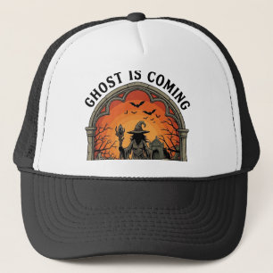 Ghost Is Coming Witch Graveyard Zombie Hands Hallo Trucker Hat