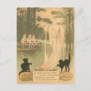 Ghost Jack O Lantern Black Cat Elves Postcard