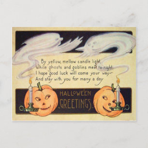 Ghost Jack O Lantern Candles Vintage Halloween Postcard
