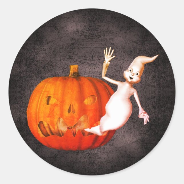 Ghost Jack O Lantern Halloween Funny  Classic Round Sticker (Front)