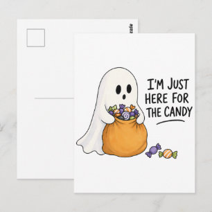 Ghost Just Here for the Candy Halloween Illustrati Postcard