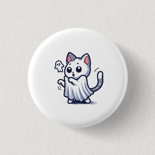 Ghost Kitty Halloween Costume 1 Inch Round Button