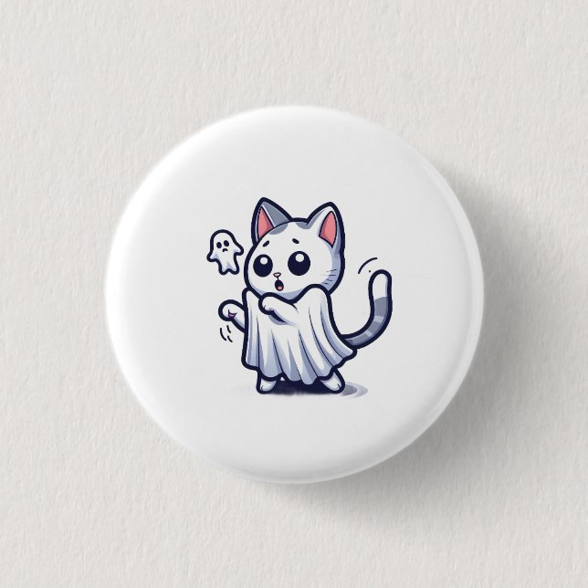 Ghost Kitty Halloween Costume 1 Inch Round Button (Front)