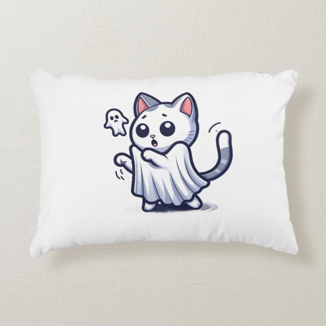 Ghost Kitty Halloween Costume Accent Pillow (Front)
