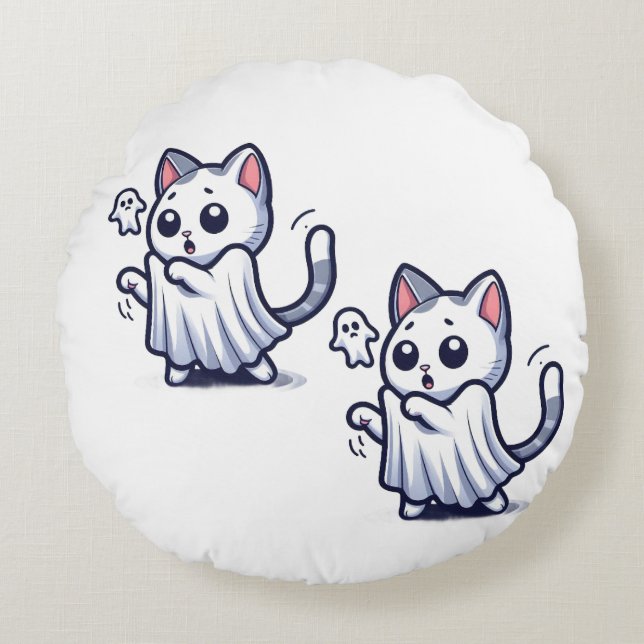 Ghost Kitty Halloween Costume Round Pillow (Front)