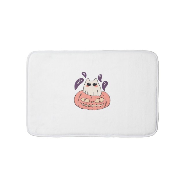 Ghost Kitty in a pumpkin Classic T-Shirt Bath Mat (Front)