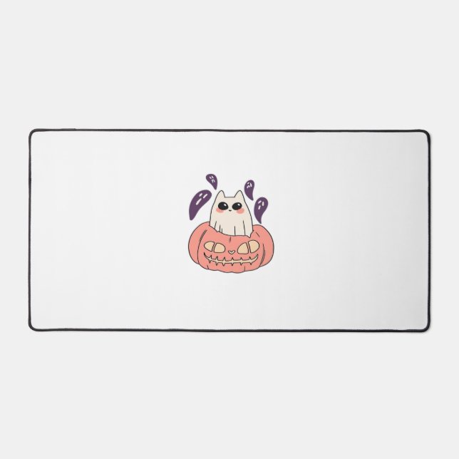 Ghost Kitty in a pumpkin Classic T-Shirt Desk Mat (Front)
