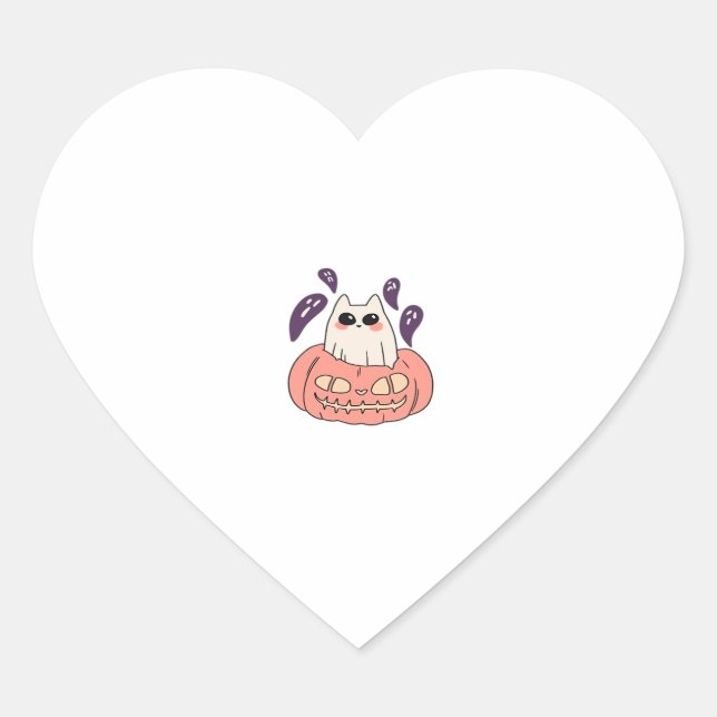 Ghost Kitty in a pumpkin Classic T-Shirt Heart Sticker (Front)