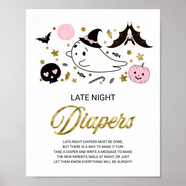 Ghost Late Night Diapers Baby Shower Game Sign (Front)