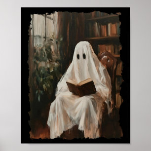 Ghost Library Halloween Book Reading Books Lover T Poster