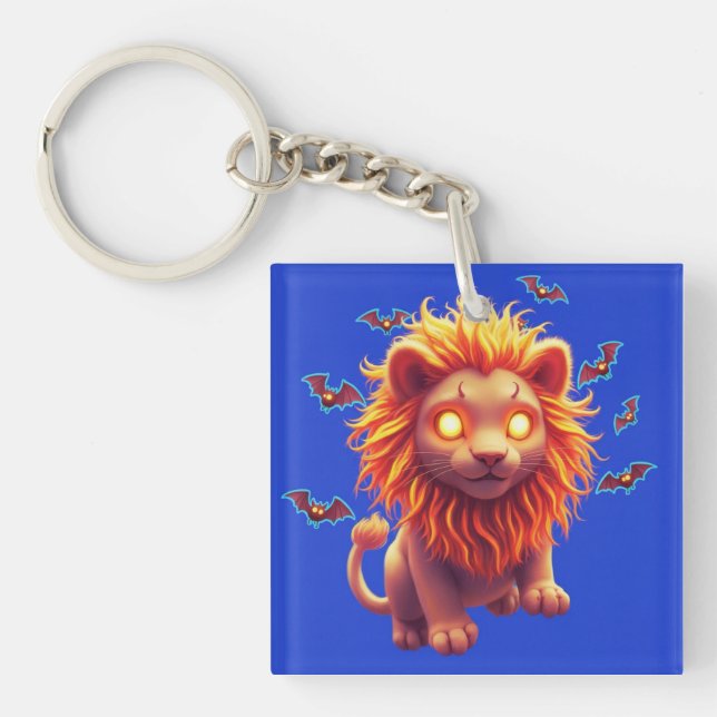 Ghost Lion Halloween T-Shirt for Spooky Animal lov Keychain (Front)