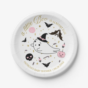 Ghost Little Boo Halloween Girl Baby Shower Paper Plate