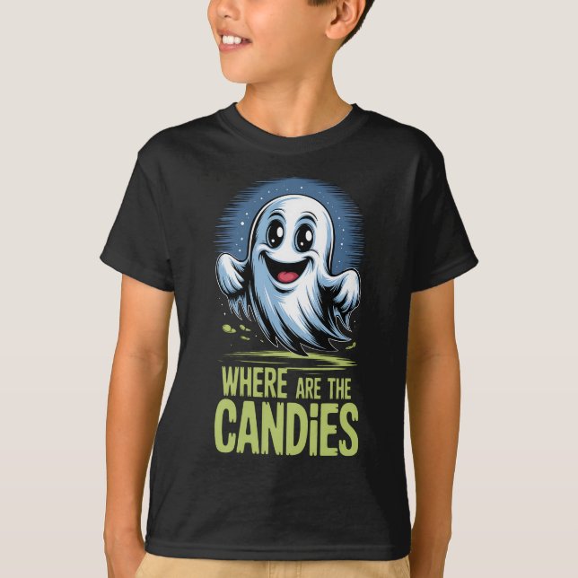 Ghost Mignon Halloween "Where Are The Candies" T-Shirt (Front)