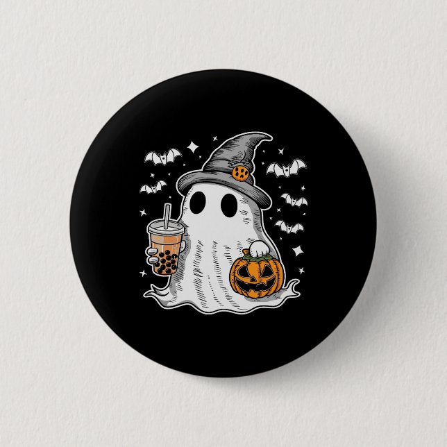 Ghost Milktea Ghost Drinking Bubble Tea  2 Inch Round Button (Front)