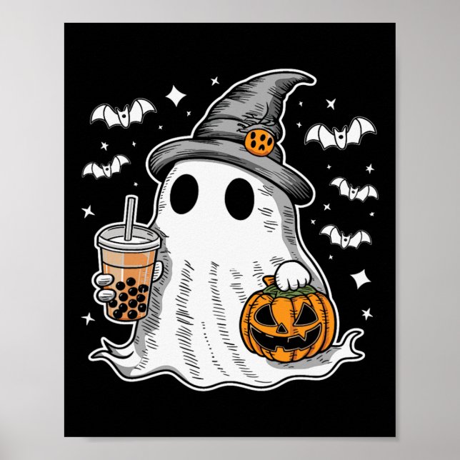Ghost Milktea Ghost Drinking Bubble Tea  Poster (Front)