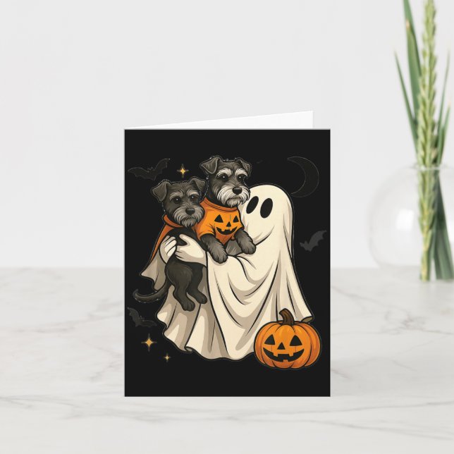 Ghost Miniature Schnauzer Dog Halloween Card (Front)