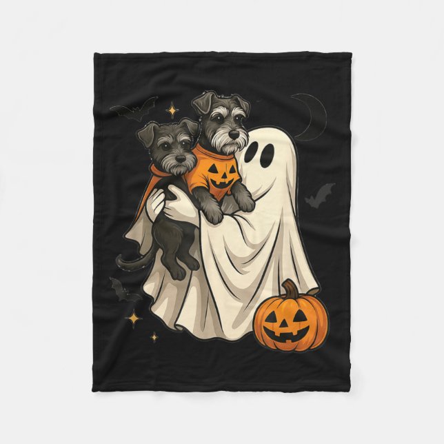 Ghost Miniature Schnauzer Dog Halloween Fleece Blanket (Front)