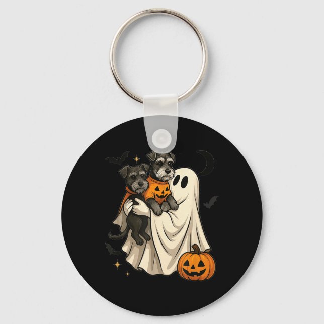 Ghost Miniature Schnauzer Dog Halloween Keychain (Front)