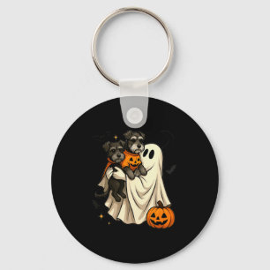 Ghost Miniature Schnauzer Dog Halloween Keychain