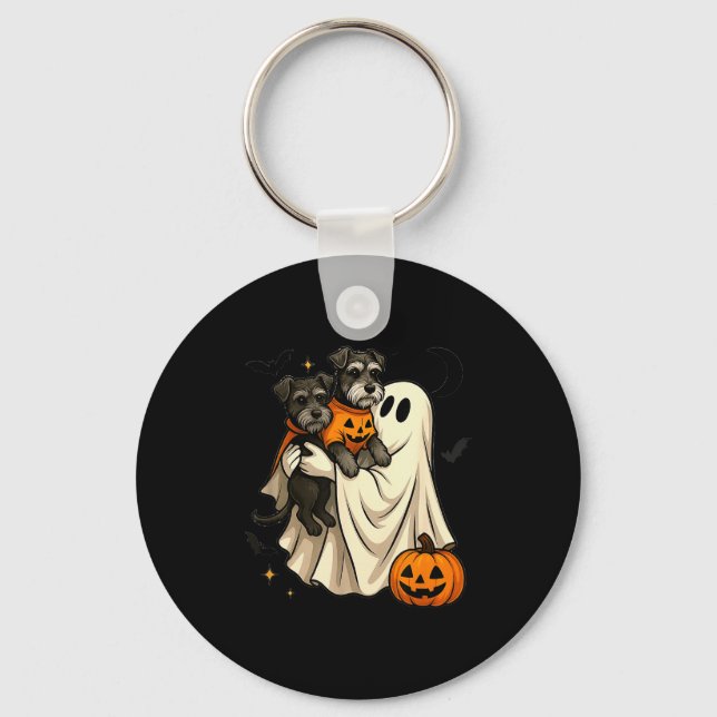Ghost Miniature Schnauzer Dog Halloween  Keychain (Front)