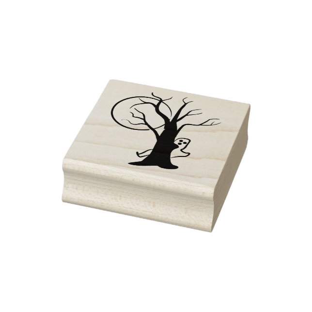 Ghost moon and tree illustration art stamp (Stamp)