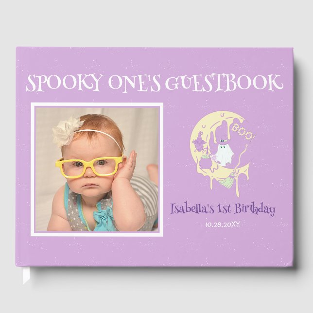 Ghost Moon Spooky One Girl 1st Birthday Halloween Guest Book (Front)