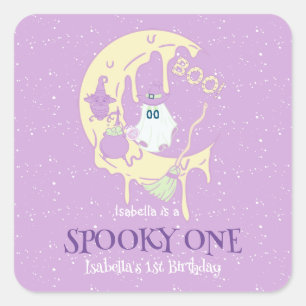 Ghost Moon Spooky One Halloween Birthday Favour Square Sticker