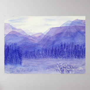 Ghost Mountains Valley Watercolor Landscape Poster